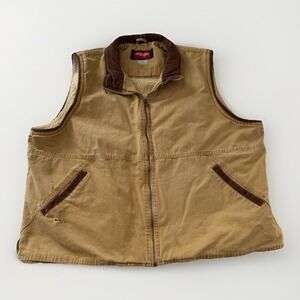 Vintage Wrangler Hero Sherpa Vest 2XL Tan Thrashed Workwear Utility Grunge
